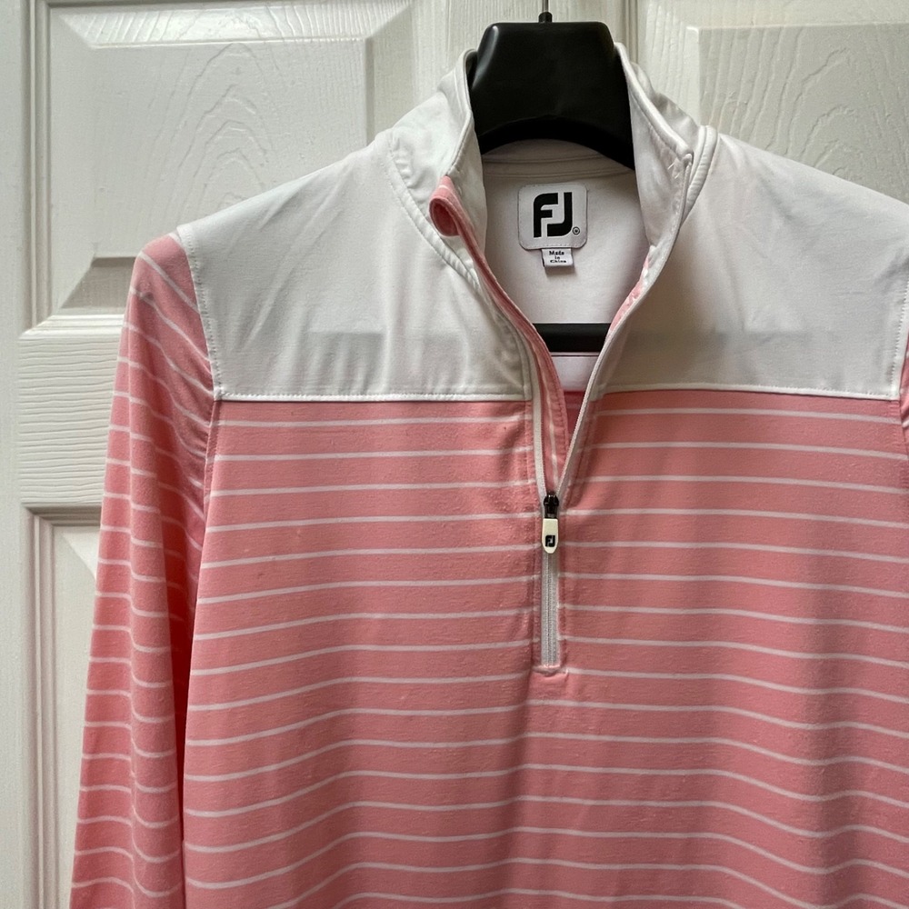 Footjoy Women's Medium Pink White 1/4 Zip Pullover Golf Pickleball Preppy‎